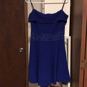 B.Smart Blue off the shoulder cocktail dress.